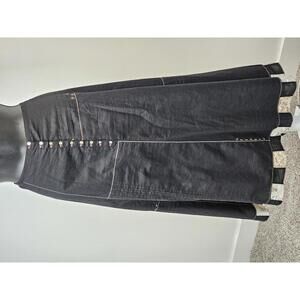 Sundance  Black Button-Front Midi Skirt with Embroidered Details